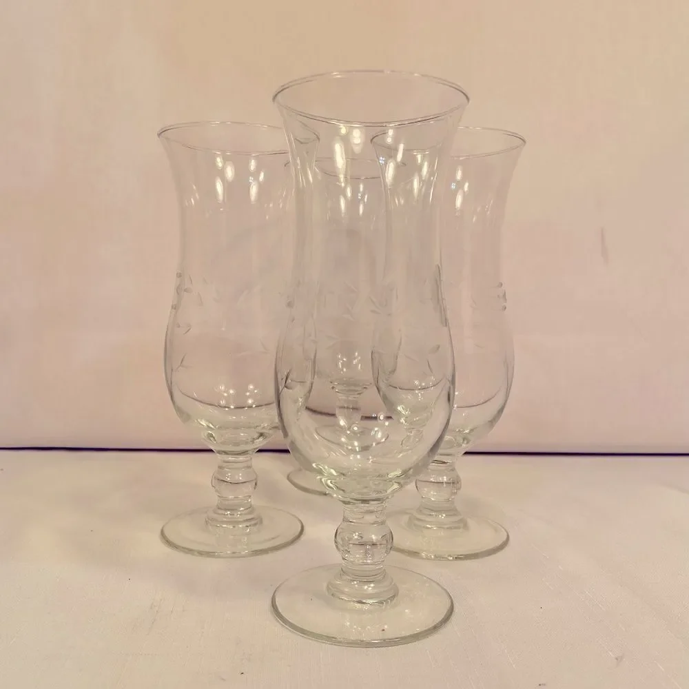 4 VINTAGE PRINCESS HOUSE HURRICANE GLASSES IN HERITAGE PATTERN LIKE NEW